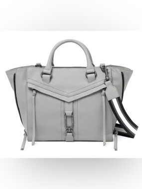 Botkier Women’s Trigger Leather Satchel Light Grey Gunmetal Hardware Tassels EUC